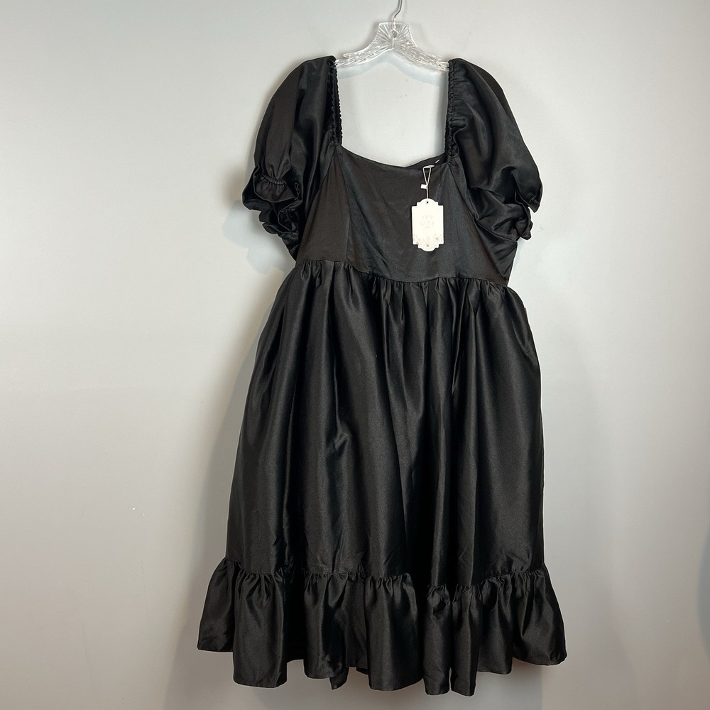 Ivy City Co Black Coco Dress Womens Size 1X Babydoll Voluminous Puff Sleeve NWT